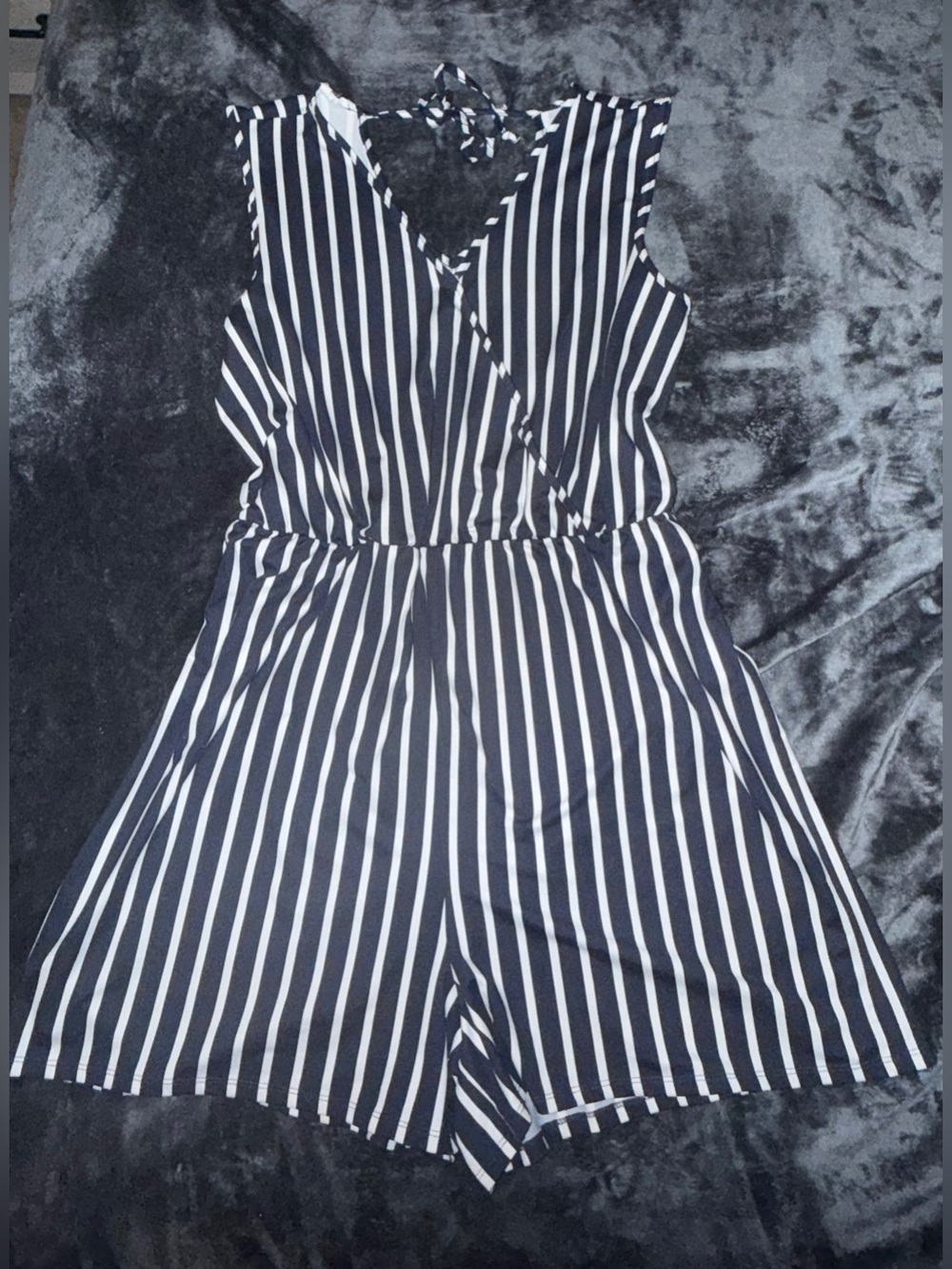 Maurices Navy and White Striped Romper